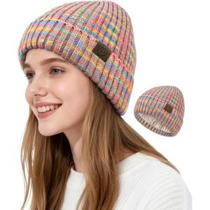 imageSatin Lined Beanie WomenWinter Hats for Women Silk Lined Beanie Cute Warm Knit Cuffed Hat Snow Ski CapPink Mix