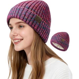 imageSatin Lined Beanie WomenWinter Hats for Women Silk Lined Beanie Cute Warm Knit Cuffed Hat Snow Ski CapPurple Mix
