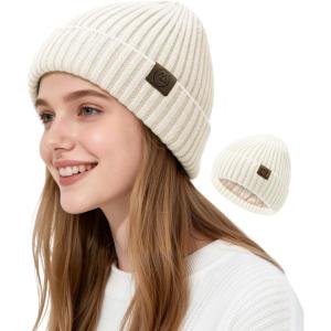 imageSatin Lined Beanie WomenWinter Hats for Women Silk Lined Beanie Cute Warm Knit Cuffed Hat Snow Ski CapWhite
