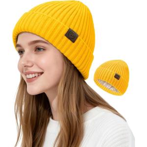 imageSatin Lined Beanie WomenWinter Hats for Women Silk Lined Beanie Cute Warm Knit Cuffed Hat Snow Ski CapYellow