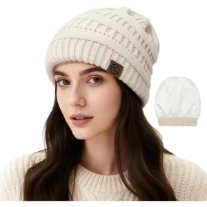 imageSatin Lined Beanie WomenWinter Hats for Women Silk Lined Slouchy Cute Beanie for Winter Warm Knit Ski HatBeige