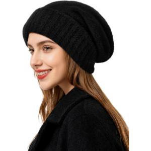 imageSatin Lined Slouchy Beanie WomenWinter Hats for Women Silk Lined Beanie for Winter Warm Cute Knit HatBlack