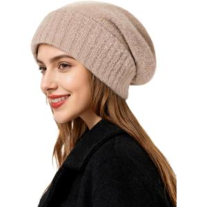 imageSatin Lined Slouchy Beanie WomenWinter Hats for Women Silk Lined Beanie for Winter Warm Cute Knit HatCamel