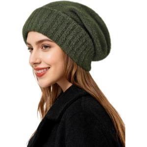 imageSatin Lined Slouchy Beanie WomenWinter Hats for Women Silk Lined Beanie for Winter Warm Cute Knit HatOlive Green