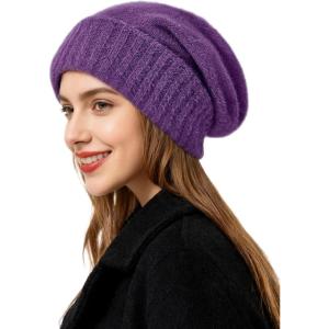 imageSatin Lined Slouchy Beanie WomenWinter Hats for Women Silk Lined Beanie for Winter Warm Cute Knit HatPurple