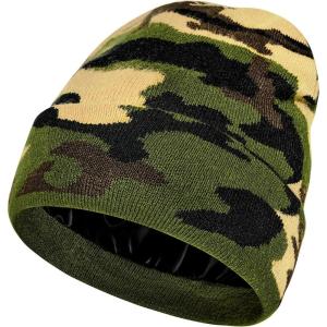 imageUnisex Satin ampamp Silk Lined Slouchy Warm Winter Hat  Knit Satin Lined Beanie for Women ampamp MenCamo