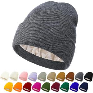 imageUnisex Satin ampamp Silk Lined Slouchy Warm Winter Hat  Knit Satin Lined Beanie for Women ampamp MenDarkgray