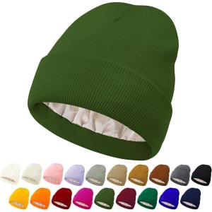 imageUnisex Satin ampamp Silk Lined Slouchy Warm Winter Hat  Knit Satin Lined Beanie for Women ampamp MenGreen