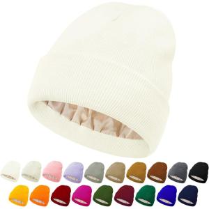 imageUnisex Satin ampamp Silk Lined Slouchy Warm Winter Hat  Knit Satin Lined Beanie for Women ampamp MenWhite