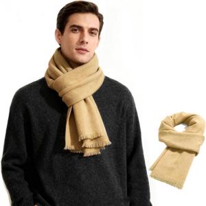 imageAmerican Trends Mens Scarf Plain Solid Color Winter Scarf for Men Unisex Tassel Warm Soft ScarfsBeige