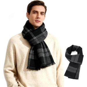 imageAmerican Trends Mens Scarf Plain Solid Color Winter Scarf for Men Unisex Tassel Warm Soft ScarfsBlack Grey