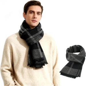 imageAmerican Trends Mens Scarf Plain Solid Color Winter Scarf for Men Unisex Tassel Warm Soft ScarfsBlack Grey Square