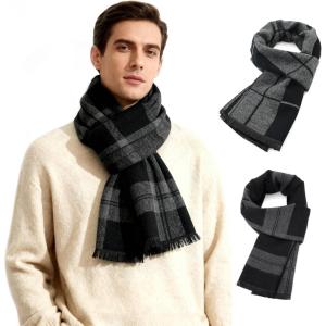 imageAmerican Trends Mens Scarf Plain Solid Color Winter Scarf for Men Unisex Tassel Warm Soft ScarfsBlack Greyblack Grey Square