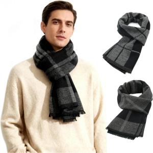 imageAmerican Trends Mens Scarf Plain Solid Color Winter Scarf for Men Unisex Tassel Warm Soft ScarfsBlackblack Grey Square
