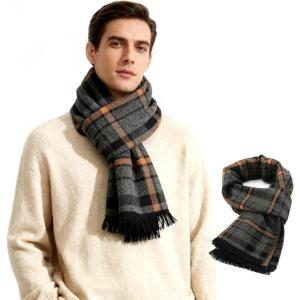 imageAmerican Trends Mens Scarf Plain Solid Color Winter Scarf for Men Unisex Tassel Warm Soft ScarfsOrange Stripe