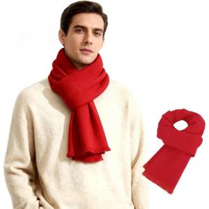 imageAmerican Trends Mens Scarf Plain Solid Color Winter Scarf for Men Unisex Tassel Warm Soft ScarfsRed