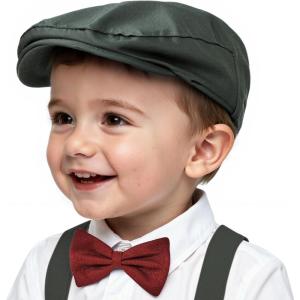 imageBoy Hat Newsboy Cap 2pcs Vintage Drivers Cap with Adjustable Bow Tie Infant Beret Flat HatGray Red