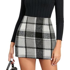 imagePlaid Skirts for Women High Waist Pencil Bodycon Mini Skirt Fall Winter OutfitsBlack