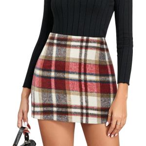 imagePlaid Skirts for Women High Waist Pencil Bodycon Mini Skirt Fall Winter OutfitsRed