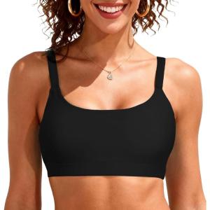 imageSports Bikini Tops for Women Swim Bra Wirefree Workout Swimsuit Top Comfortable Support for Swimming Beach Active WearBlack