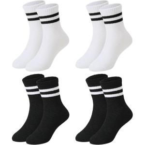 imageAmerican Trends Kids Athletic Boys Girls Crew Socks Toddler Striped Socks School Uniform Socks 4 Pairs 412 YearsBlack and White