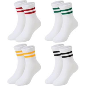 imageAmerican Trends Kids Athletic Boys Girls Crew Socks Toddler Striped Socks School Uniform Socks 4 Pairs 412 YearsGreenRedYellowBlack Stripes