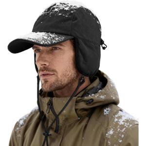 imageWaterproof Winter Hats for Men with Ear Flaps Fleece Lined Trapper Hat Warm Baseball Cap for Ski Hunting and Ice FishingBlack