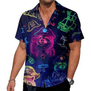imageNeon Shirts for Men  Vibrant Print Short Sleeve Button Down Rave Outfit for Party Festivals ampamp VacationsNeon Raccoon