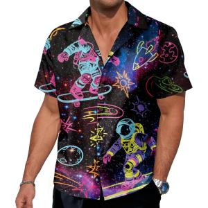 imageNeon Shirts for Men  Vibrant Print Short Sleeve Button Down Rave Outfit for Party Festivals ampamp VacationsNeon Space Galaxy