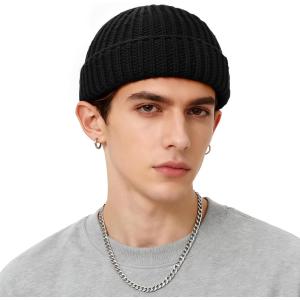 imageFisherman Beanie Mens Winter Hat  Stretch Fit Skull Cap Warm Knit Hats for Skiing Hiking CampingAblack