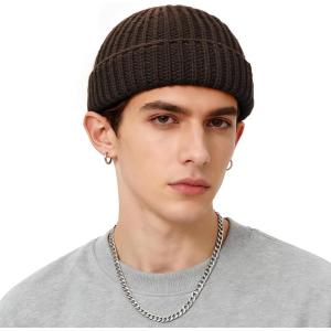 imageFisherman Beanie Mens Winter Hat  Stretch Fit Skull Cap Warm Knit Hats for Skiing Hiking CampingBrown
