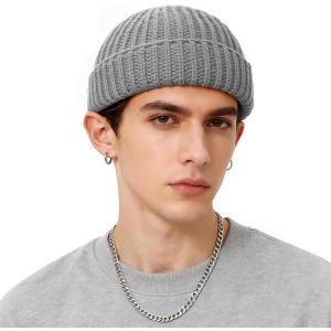 imageFisherman Beanie Mens Winter Hat  Stretch Fit Skull Cap Warm Knit Hats for Skiing Hiking CampingLight Grey