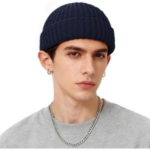 imageFisherman Beanie Mens Winter Hat  Stretch Fit Skull Cap Warm Knit Hats for Skiing Hiking CampingNavy Blue