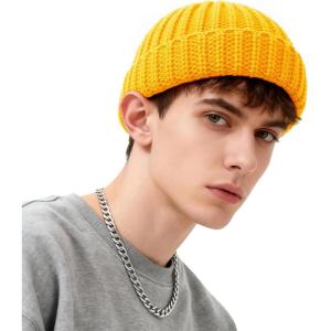 imageFisherman Beanie Mens Winter Hat  Stretch Fit Skull Cap Warm Knit Hats for Skiing Hiking CampingYellow