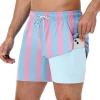 image:imageAmerican Trends Mens Swimsuits Mens Swim Trunks with Compression Liner Summer Beachwear Bathing Suit for Men5 Pink Blue Stripes