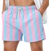 image:imageAmerican Trends Mens Swimsuits Mens Swim Trunks with Compression Liner Summer Beachwear Bathing Suit for Men5 Pink Blue Stripes