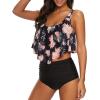 image:imageHigh Waisted Bikini Sets Ruffled Flounce 2 Piece Bathing Suit Plus Size Tankini Swimsuits for Women Sexy Black Flower 1012