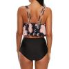image:imageHigh Waisted Bikini Sets Ruffled Flounce 2 Piece Bathing Suit Plus Size Tankini Swimsuits for Women Sexy Black Flower 1012