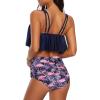 image:imageHigh Waisted Bikini Sets Ruffled Flounce 2 Piece Bathing Suit Plus Size Tankini Swimsuits for Women Sexy Navy Flamingo 46
