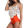 image:imageHigh Waisted Bikini Sets Ruffled Flounce 2 Piece Bathing Suit Plus Size Tankini Swimsuits for Women Sexy Orange Stripes 810