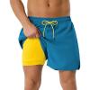 image:imageAmerican Trends Mens Swim Trunks with Compression Liner Quick Dry Swimsuit 5 Mens Board ShortsPeacock Blue With Yellow Liner