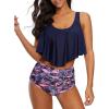 image:imageHigh Waisted Bikini Sets Ruffled Flounce 2 Piece Bathing Suit Plus Size Tankini Swimsuits for Women Sexy Navy Flamingo 810