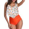 image:imageHigh Waisted Bikini Sets Ruffled Flounce 2 Piece Bathing Suit Plus Size Tankini Swimsuits for Women Sexy Orange Stripes 810