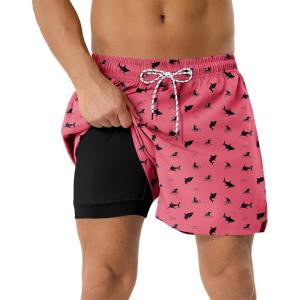 image:imageAmerican Trends Mens Swim Trunks with Compression Liner Quick Dry Swimsuit 5 Mens Board ShortsPink Shark