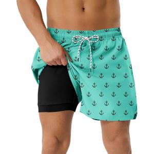 image:imageAmerican Trends Mens Swim Trunks with Compression Liner Quick Dry Swimsuit 5 Mens Board ShortsTeal Anchor
