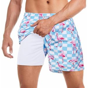 image:imageAmerican Trends Mens Swimsuits Mens Swim Trunks with Compression Liner Summer Beachwear Bathing Suit for Men5 Flamingo