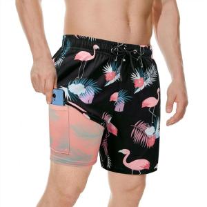 image:imageAmerican Trends Mens Swimsuits Mens Swim Trunks with Compression Liner Summer Beachwear Bathing Suit for MenA Pink Flamingo