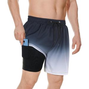 image:imageAmerican Trends Mens Swimsuits Mens Swim Trunks with Compression Liner Summer Beachwear Bathing Suit for MenBlack Grey Gradient