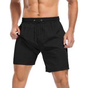 image:imageAmerican Trends Mens Swimsuits Mens Swim Trunks with Compression Liner Summer Beachwear Bathing Suit for MenF2 All Black