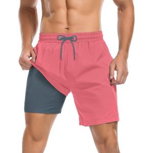 image:imageAmerican Trends Mens Swimsuits Mens Swim Trunks with Compression Liner Summer Beachwear Bathing Suit for MenF2 Pink